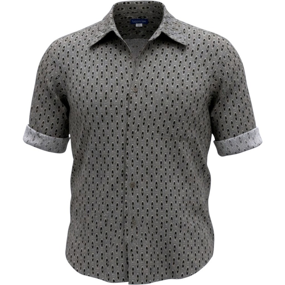 Untied Vintage Geometric Print Rayon Button Down Shirt 2XLT Gray Black Y2K